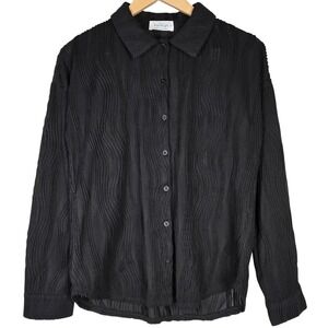 Kaileigh Black Wavy Textured Button Down‎ Long Sleeve Shirt Top Size S